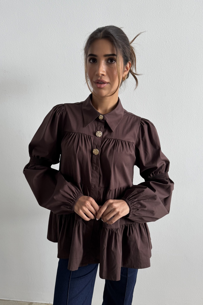 Continue - Bluse - Sanna Gold Buttons - Dark Brown (Levering midt/slut november)
