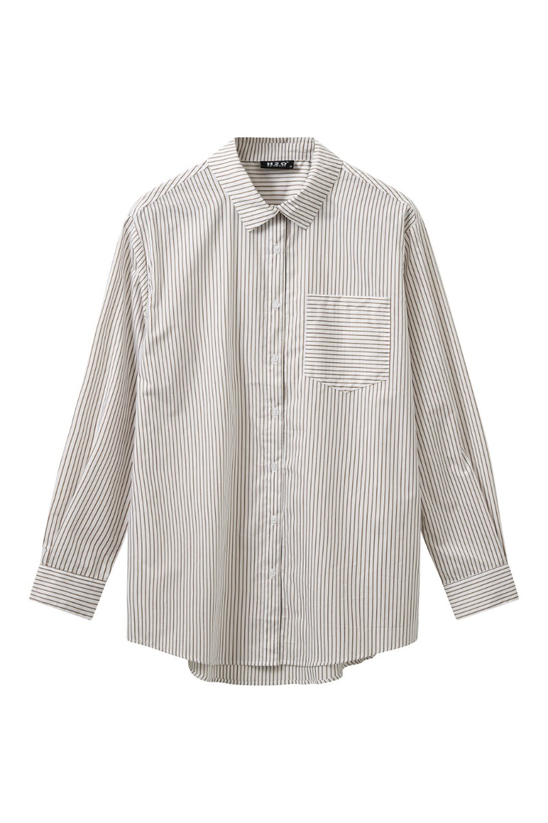 H2O - Skjorte - Rønne Essential Pajamas Shirt L/S - White/Brown
