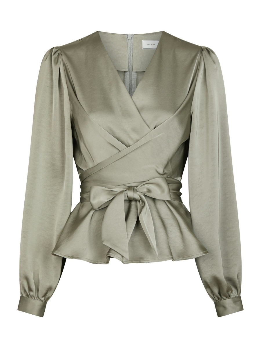 Neo Noir - Bluse - Rista Heavy Sateen Blouse - Smoke Green