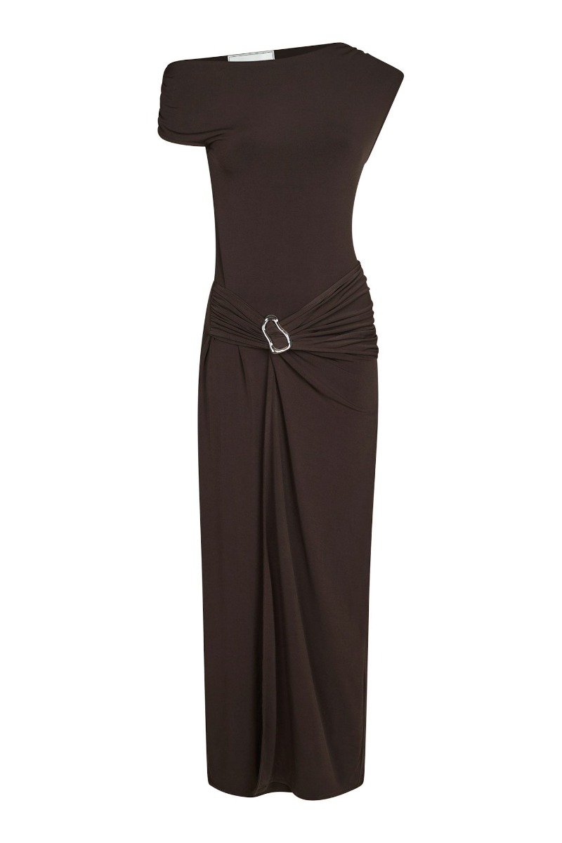 Neo Noir - Kjole - Minja Drapy Dress - Chocolate Brown Neo Noir - Kjole - Minja Drapy Dress - Chocolate Brown