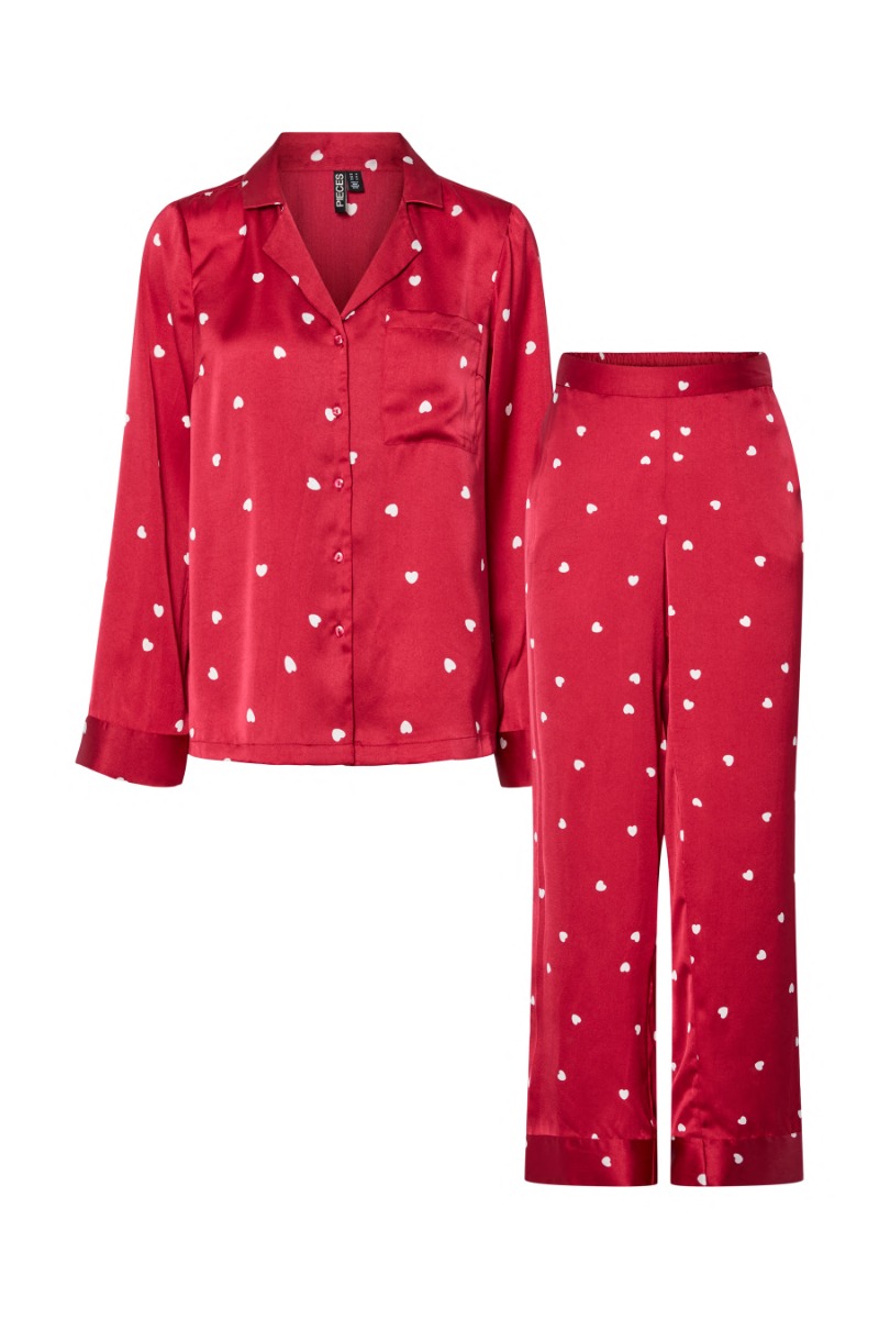 Pieces - Nattøj - Jytte Xmas Satin Night Set - Savvy Red Pieces - Nattøj - Jytte Xmas Satin Night Set - Savvy Red