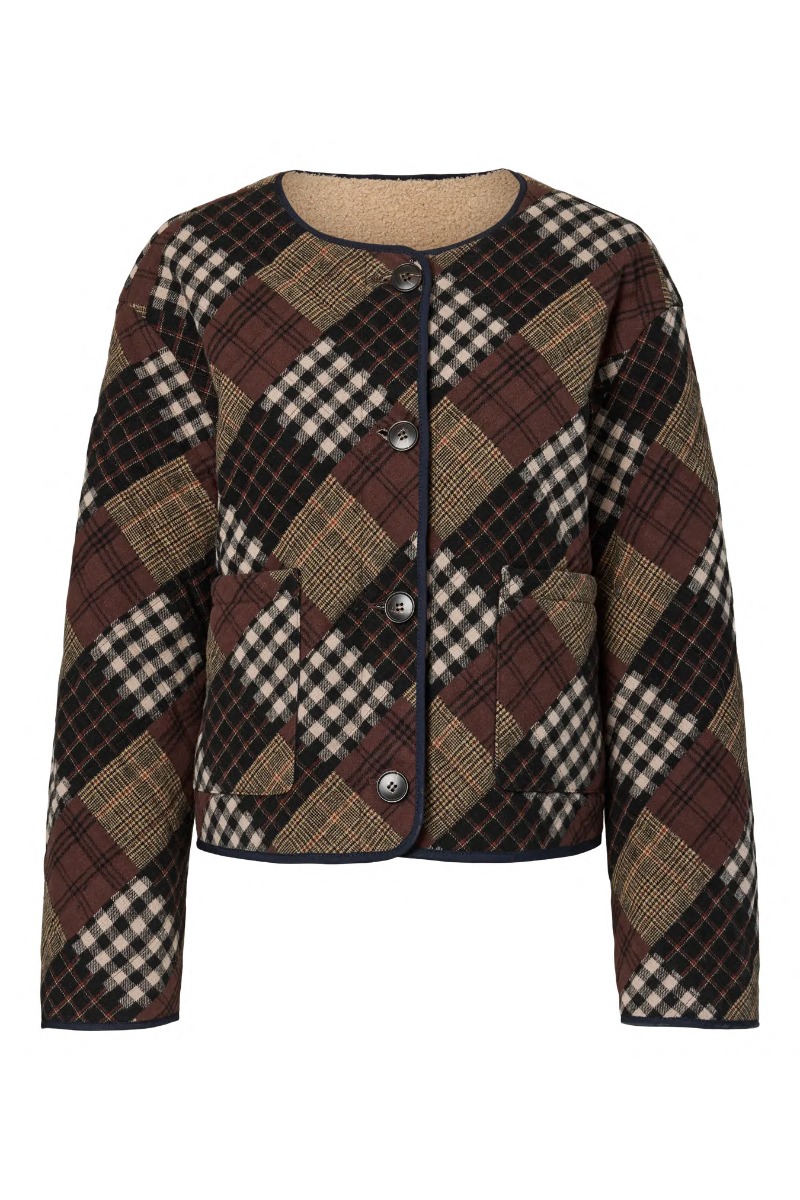 Y.A.S - Jakke - Anari LS Reversible Quilted Coat - Black W. INCENCE/SASSAFRAS (Levering midt november)