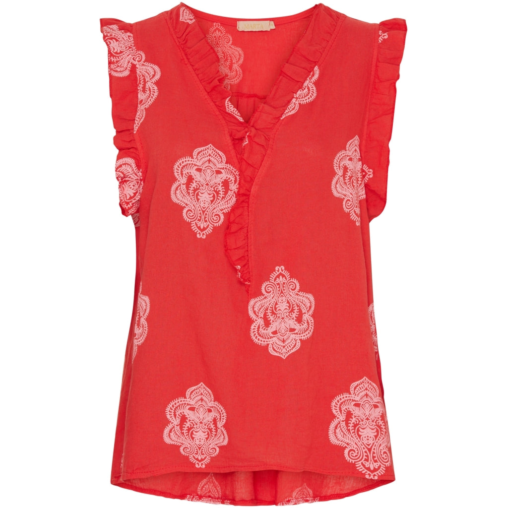 Marta Du Chateau dame top MdcElke - Red/WhitePrint Marta Du Chateau dame top MdcElke - Red/WhitePrint