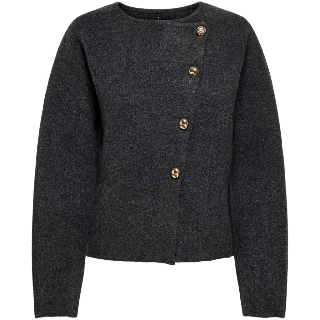ONLY Dame Cardigan ONLMella - Dark Grey Melange Gold Button ONLY Dame Cardigan ONLMella - Dark Grey Melange Gold Button