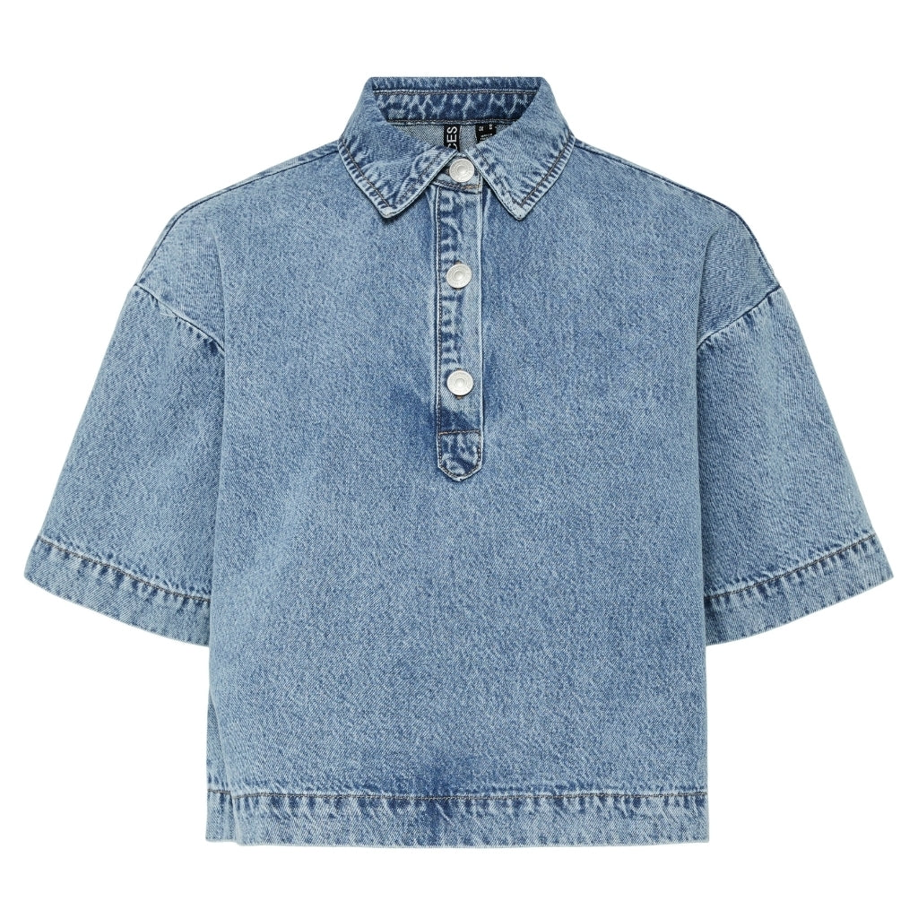 PIECES dame bluse PCKENYA - Medium blue denim