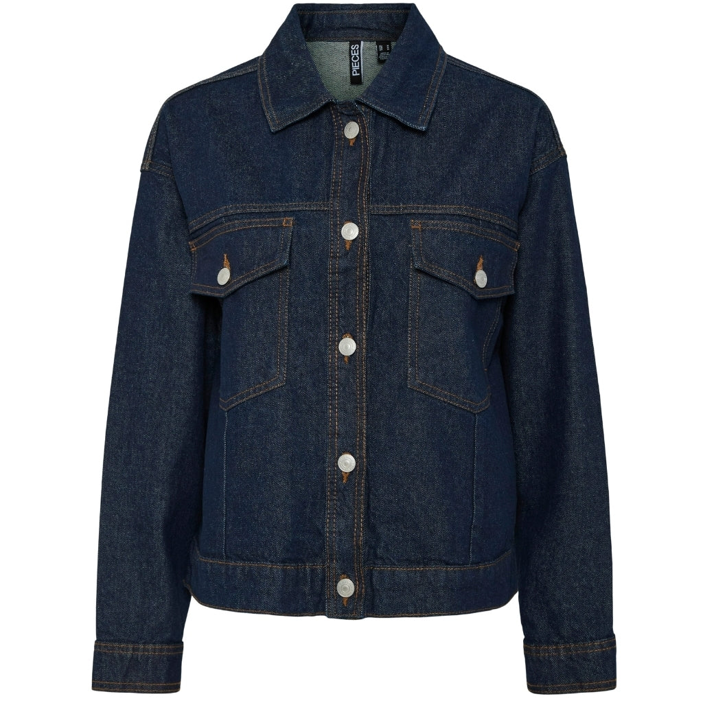 PIECES dame jakke PCELMA - Dark Blue Denim RINSE WASH PIECES dame jakke PCELMA - Dark Blue Denim RINSE WASH