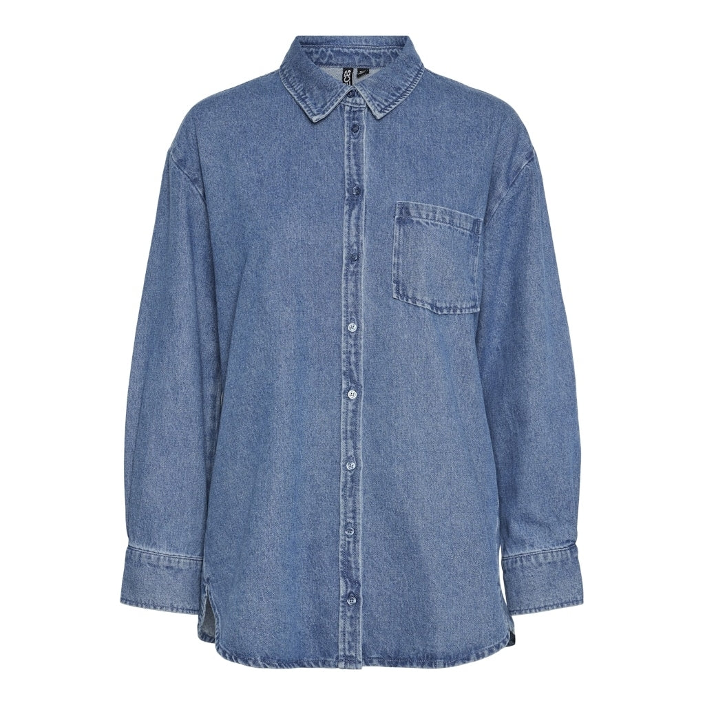 PIECES dame skjorte PCMAISIE - Medium blue denim