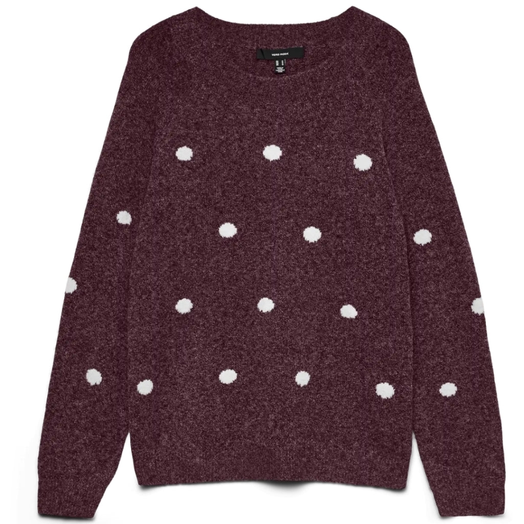 VERO MODA DAME STRIKTRØJE VMDOFFY - Winetasting White Dots