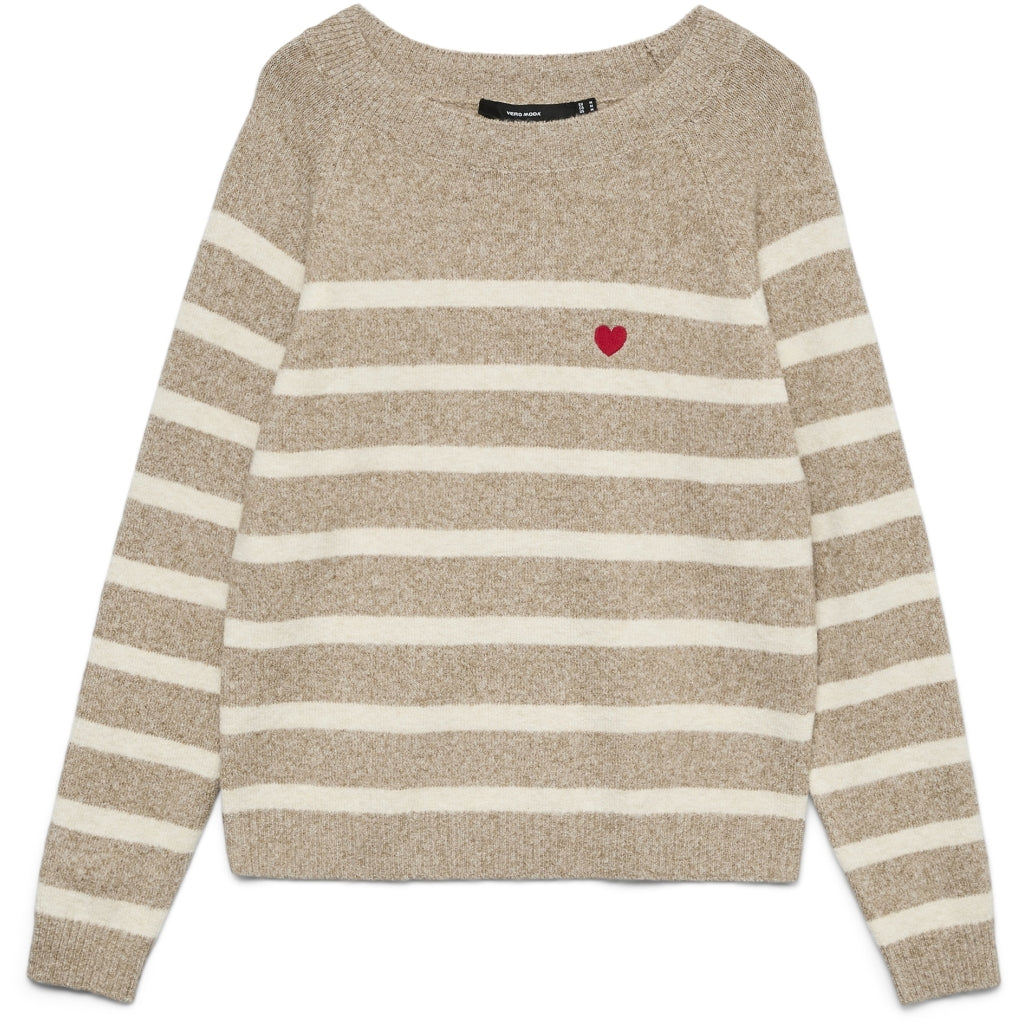 VERO MODA Dame Pullover VMDoffy - Sepia Tint Birch Stripe And Ribbon Red Heart VERO MODA Dame Pullover VMDoffy - Sepia Tint Birch Stripe And Ribbon Red Heart