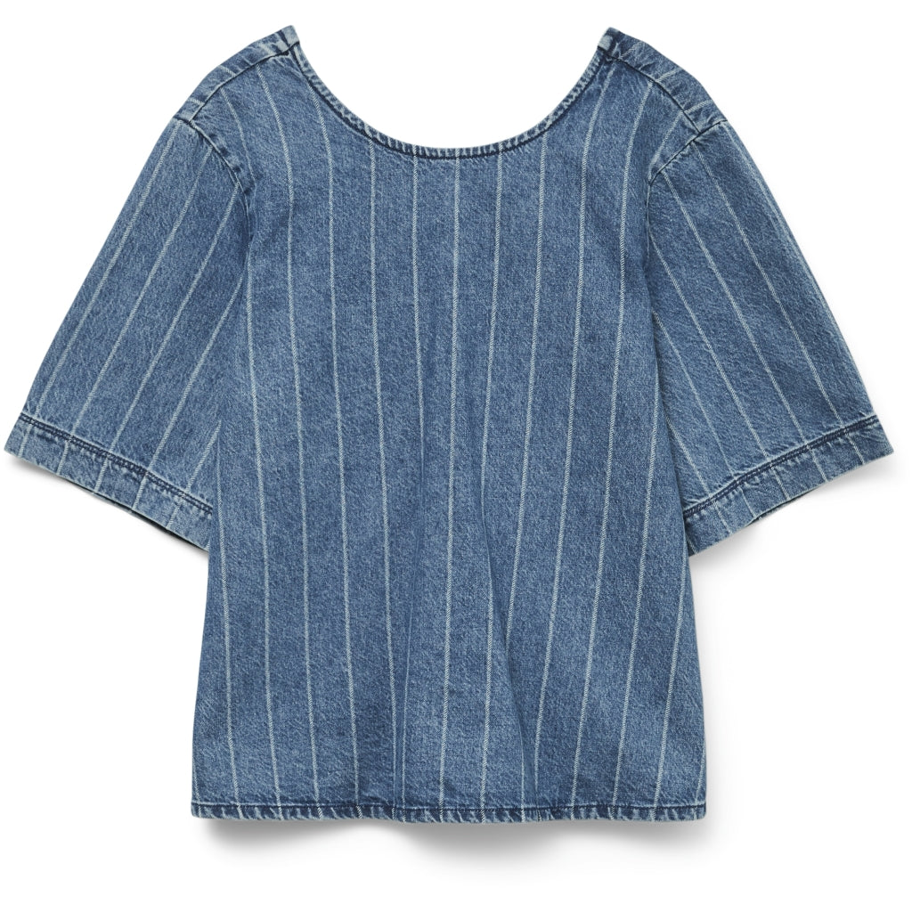 VERO MODA dame top VMTRILLE - Medium Blue Denim Stripes WHITE