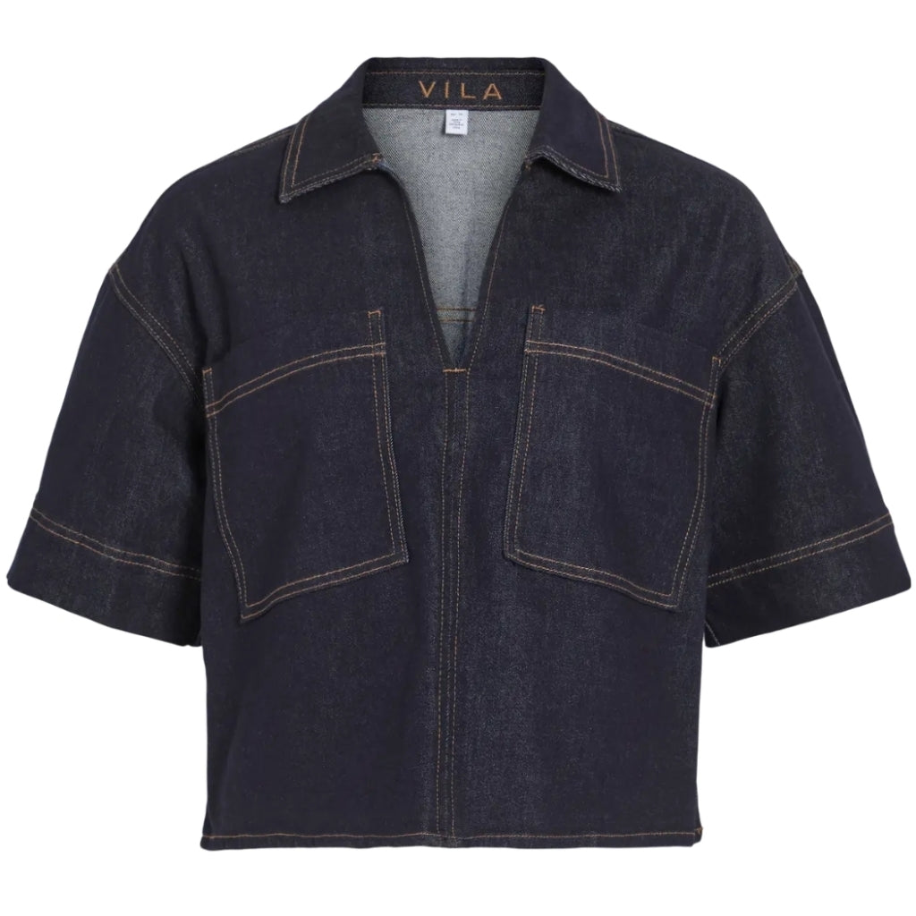 VILA DAME TOP VILEVA - Dark Blue Denim
