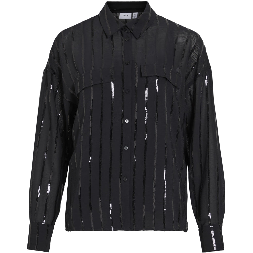VILA Dame Skjorte VIVilovana - Black Beauty BLACK SEQUINS