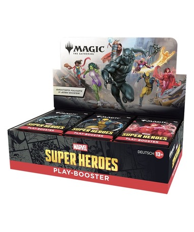 Magic: The Gathering Marvel Super Heroes Play Booster display på tysk Magic: The Gathering Marvel Super Heroes Play Booster display på tysk