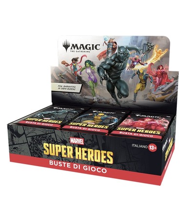 Magic: The Gathering Marvel Super Heroes Play Booster display på italiensk